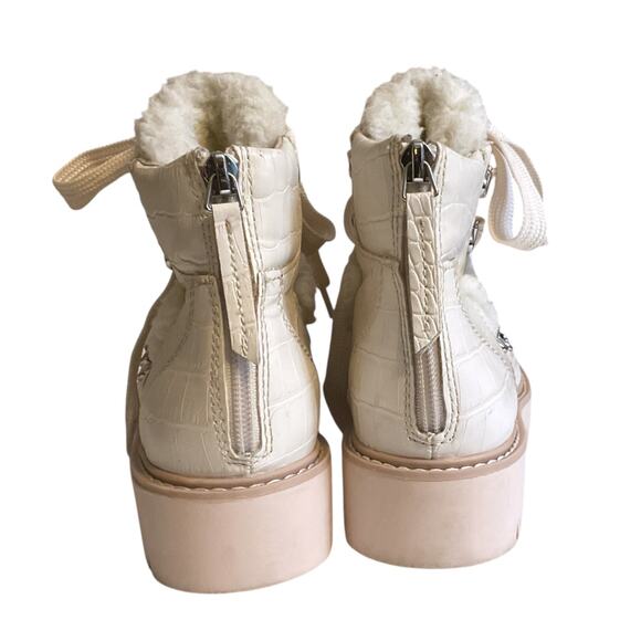 Dolce Vita Pace Cream Croc Faux Shearling Trim Lug Sole Hiker Ankle Boots Sz 6.5 - Picture 7 of 14